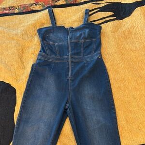 GUESS jumpsuit dark blue denim. Sz L but fits medium. Has stretch. EUC